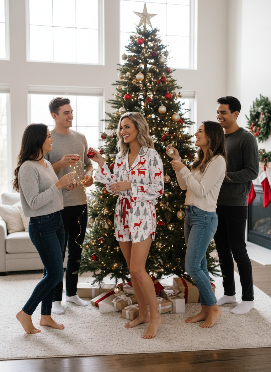 Holiday Cozy Set - Christmas Velvet Trim Pajamas