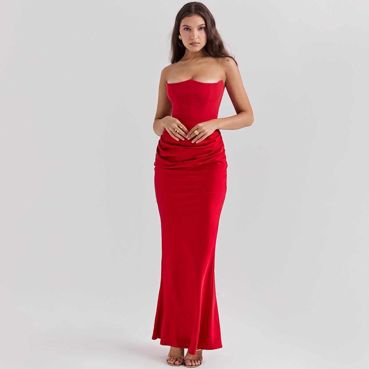 Strapless Ruched Maxi Dress - Sweetheart Evening Gown