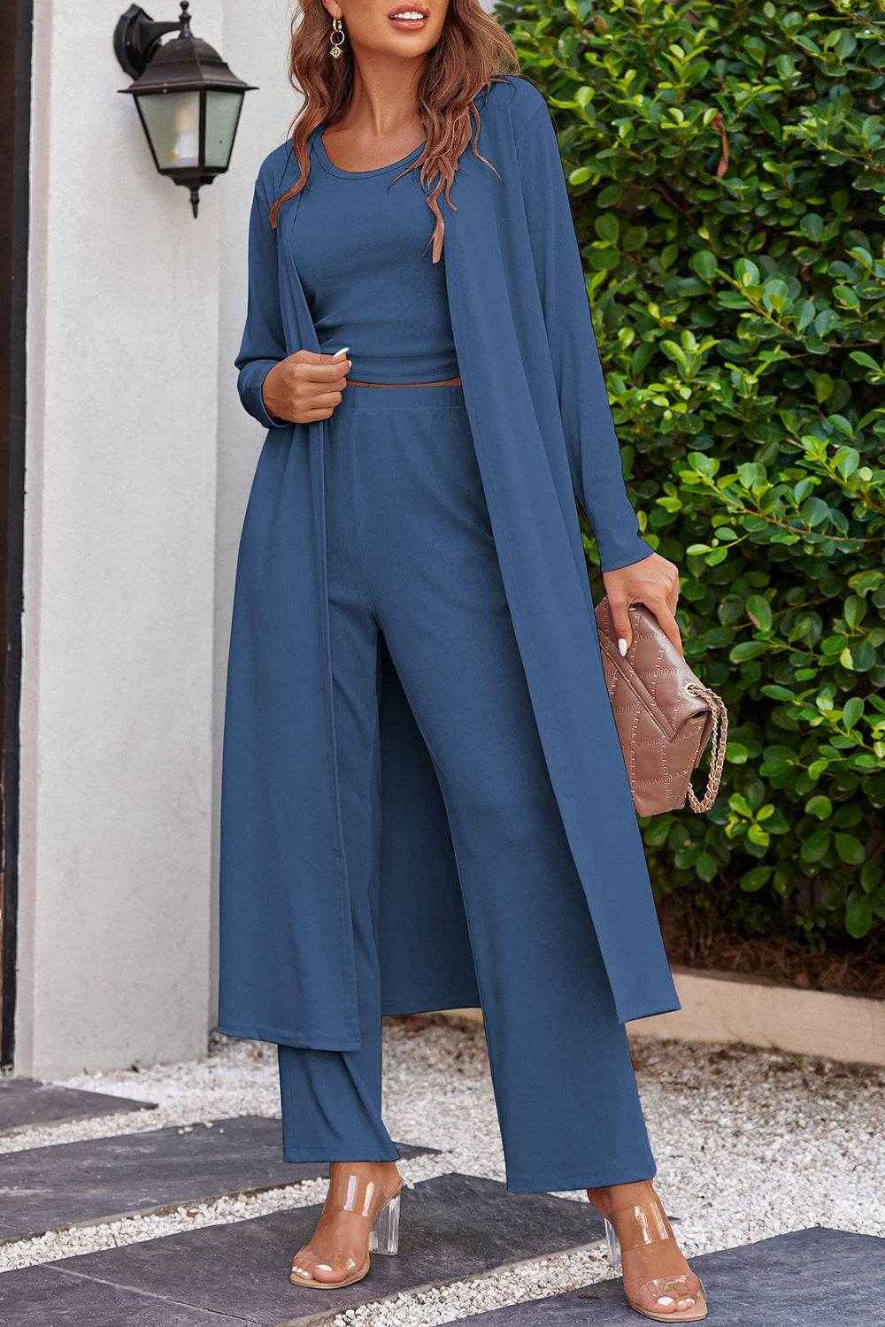 Drawstring Tank - Long Sleeve Cover Up and Pants Set