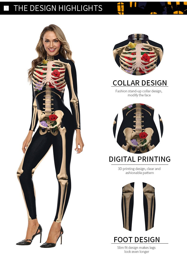 Skeleton Rose & Mummy Catsuit - 3D Print Halloween Jumpsuit
