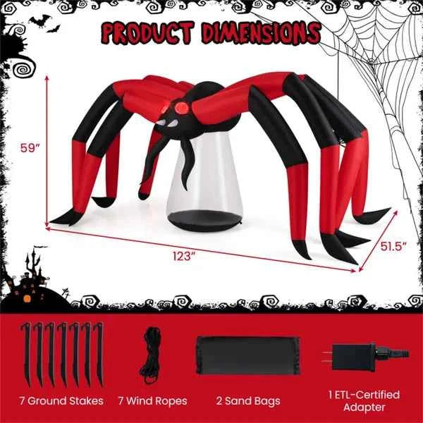 10ft Giant Halloween Inflatable Spider - Red Eye LED Tunnel