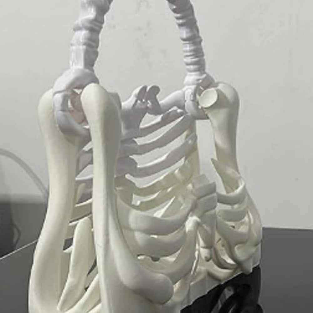 White Skeleton Ribcage Handbag - 3D Sculpted Bone Tote