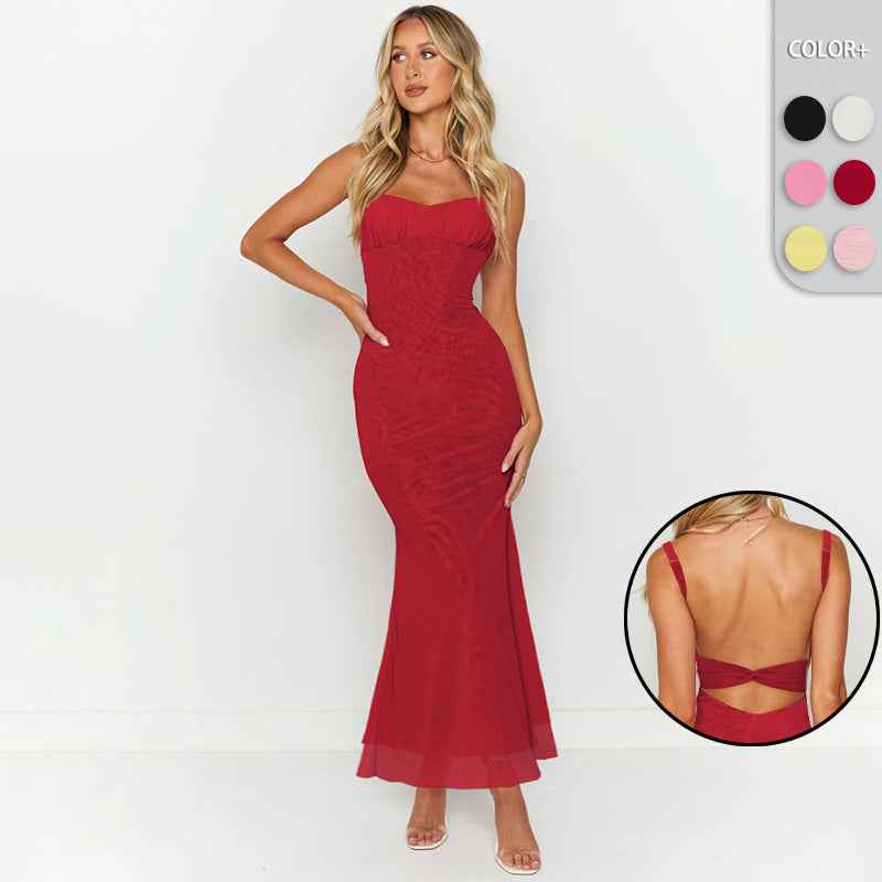 Mesh Pleated Strapless Maxi Dress - High Waist Prom Gown