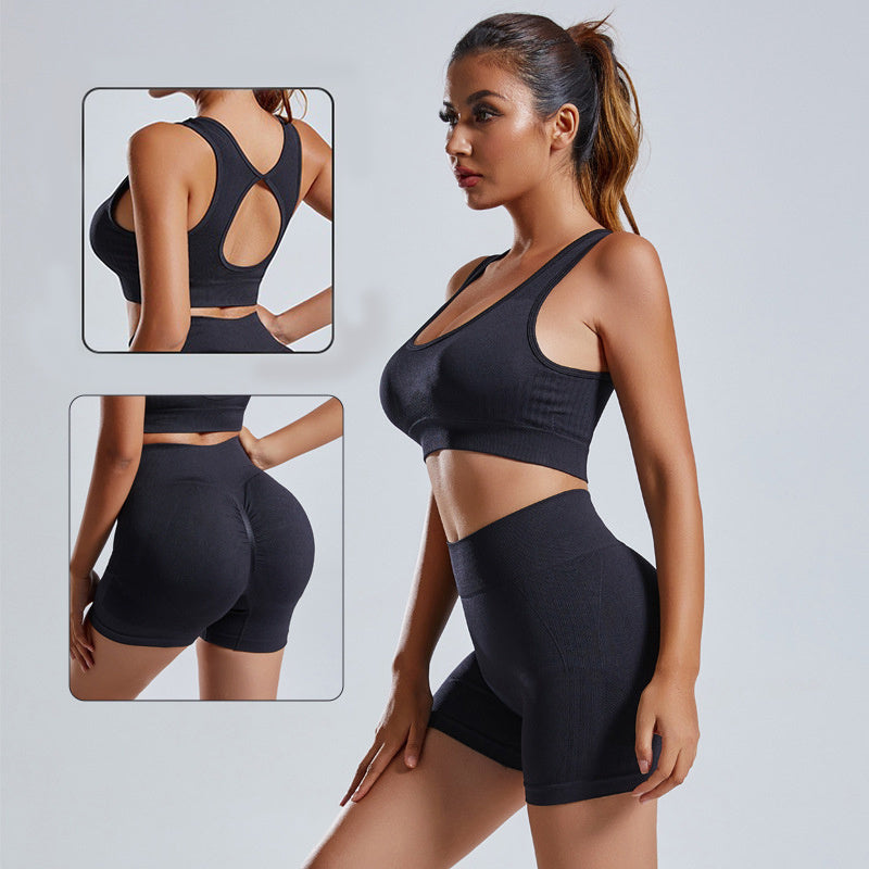 2PC Yoga Set - Seamless Sports Bra & Shorts Workout Set - Fashions Envy