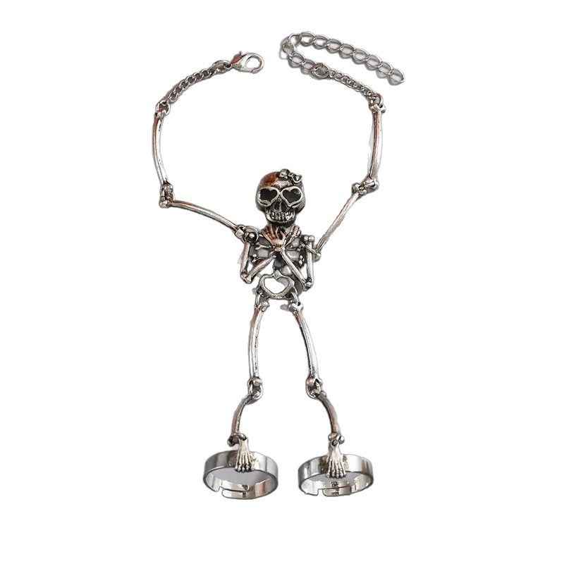 Silver Skull Skeleton Bracelet - Finger Ring Hand Chain