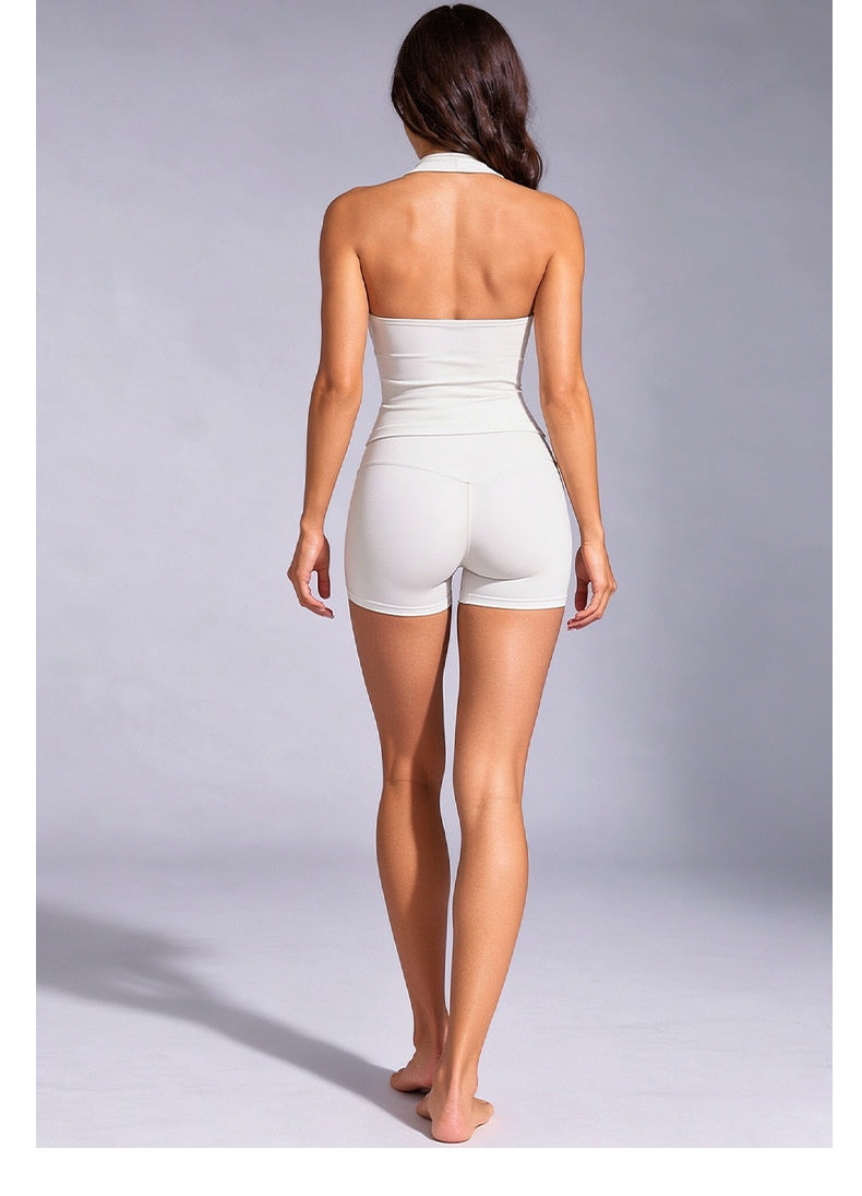 Halter V-Neck Yoga Top and Shorts - Choose Pieces or Set