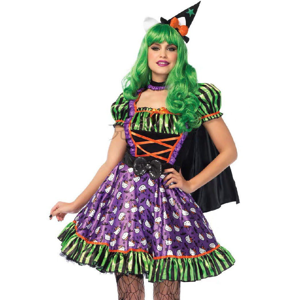 Cute Witch Halloween Costume Set - Hello Kitty Cape Dress