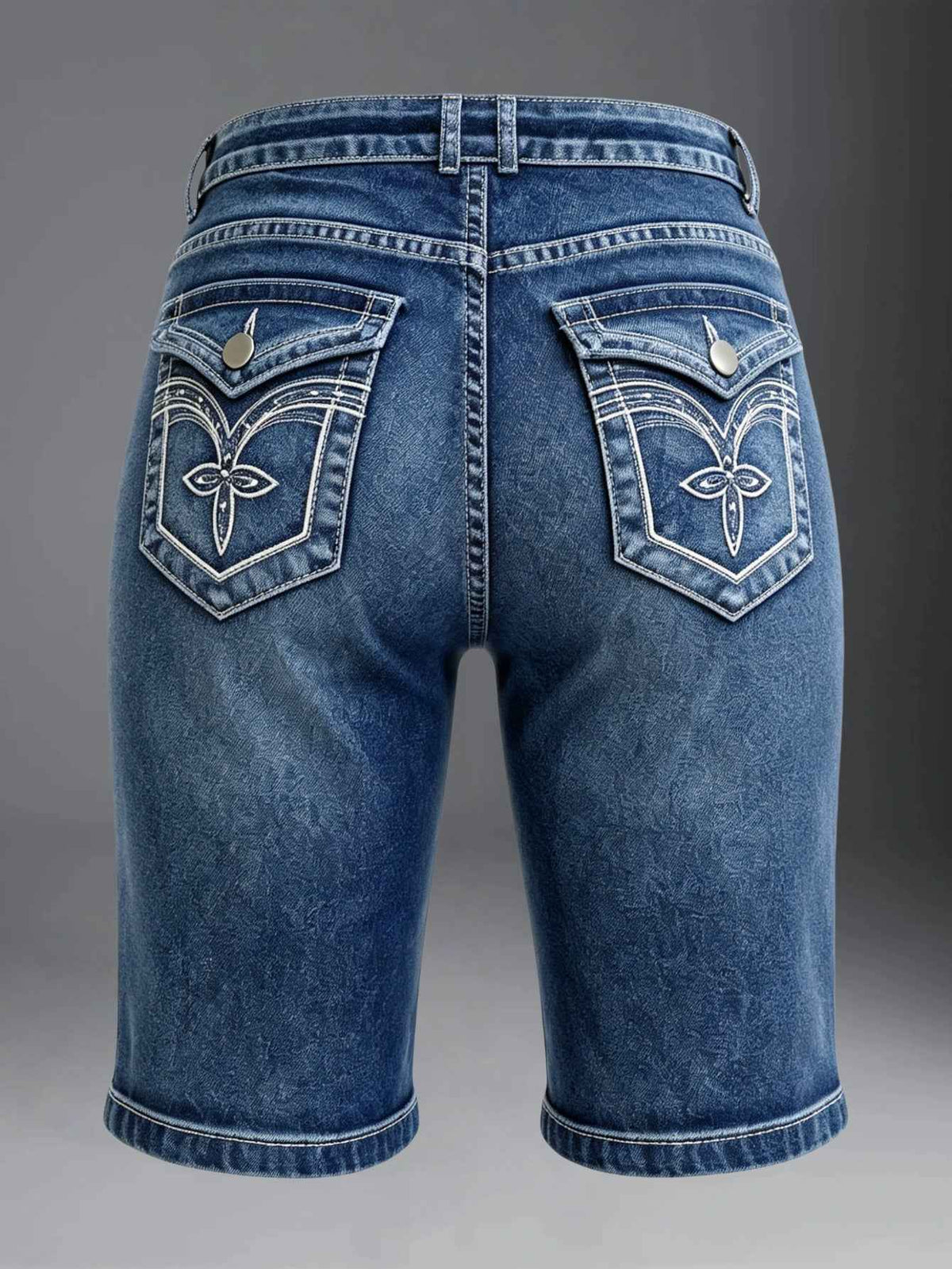 Blue Denim Bermuda Shorts - Embroidered Pocket Detail