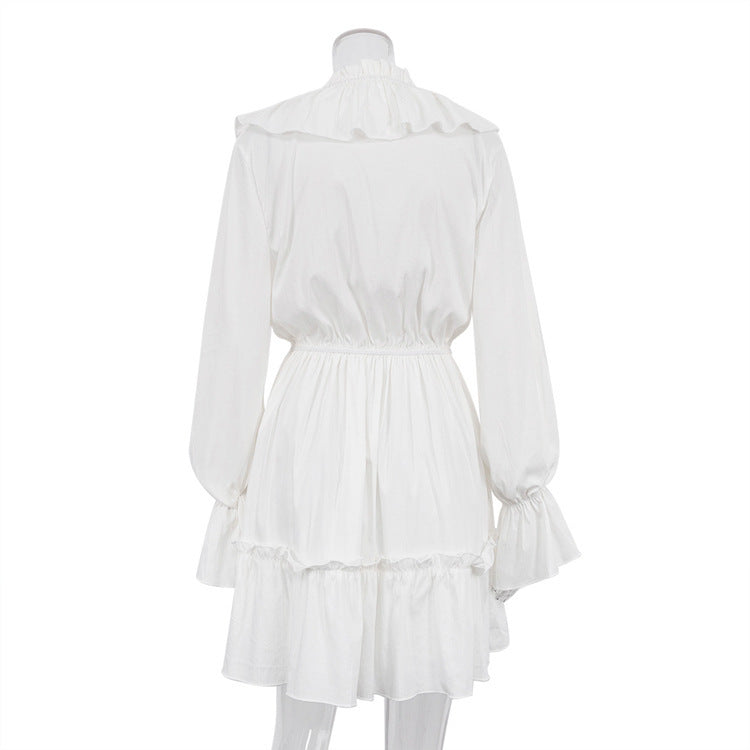 V-Neck Pleated Ruffle Long Sleeve Y2K Mini Dress