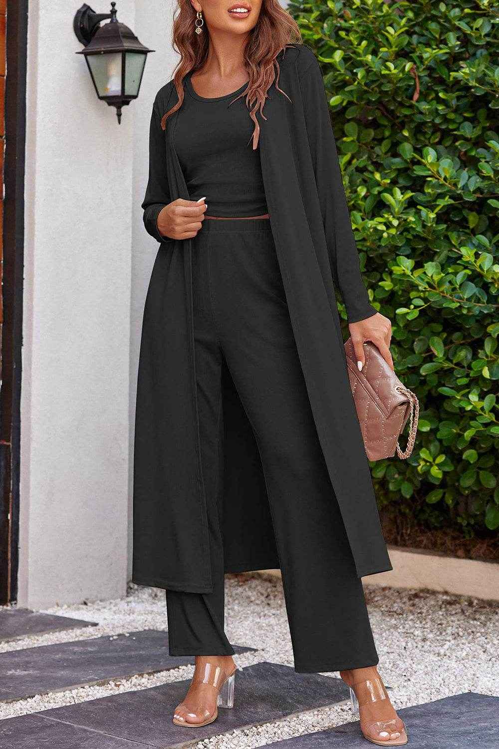 Drawstring Tank - Long Sleeve Cover Up and Pants Set