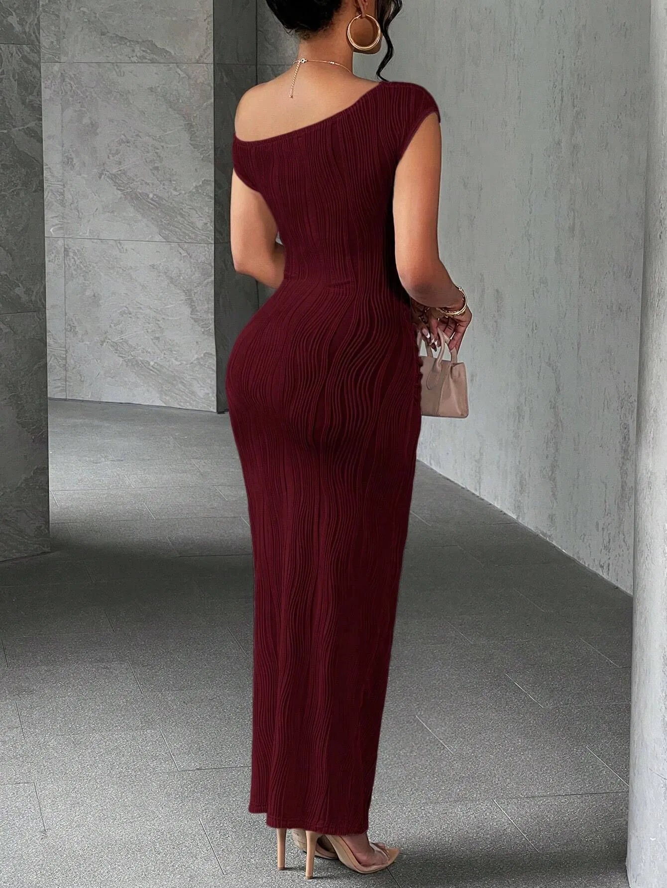 Asymmetrical One Shoulder Bodycon Maxi Dress - Fashions Envy