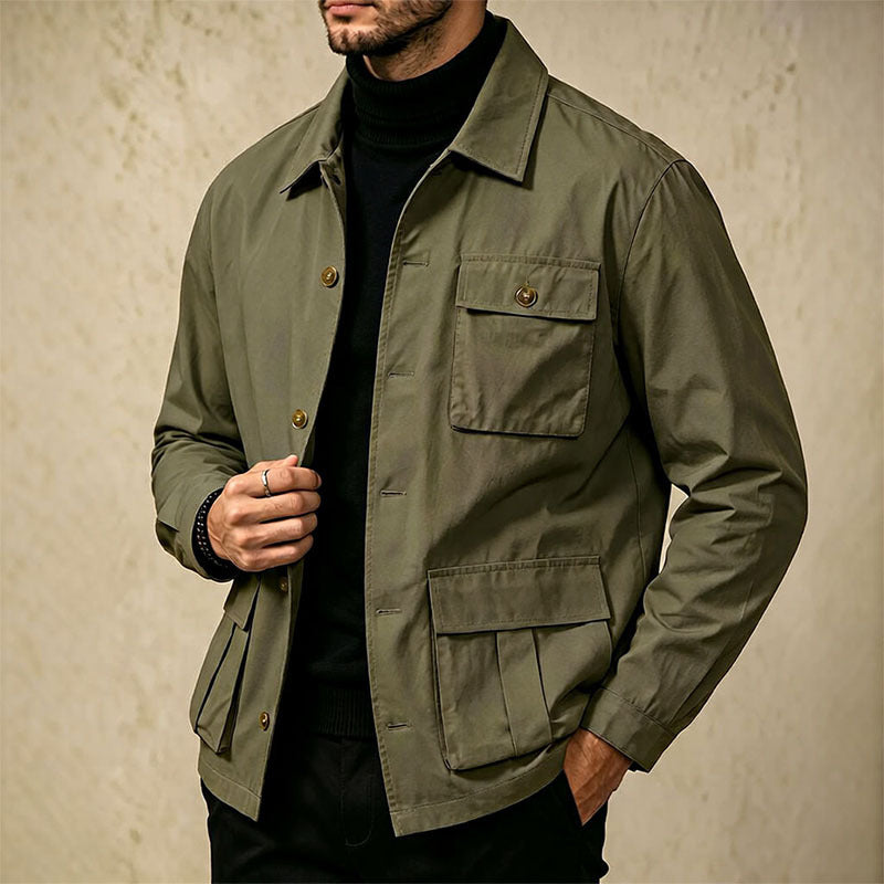 Cross-border Foreign Trade Wholesale Autumn New Men's Jacket Large Size Lapel Multi-pocket Trend All-match Work Coat Men