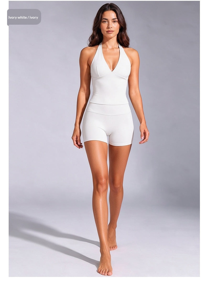 Halter V-Neck Yoga Top and Shorts - Choose Pieces or Set
