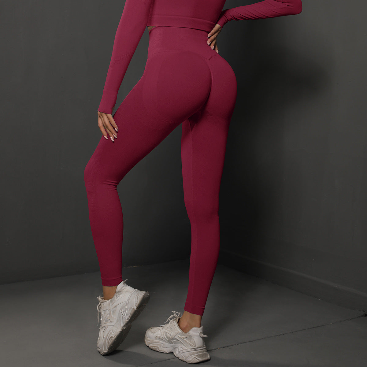 High Waist Workout Leggings - Ribbed Waistband and Ankle Fit