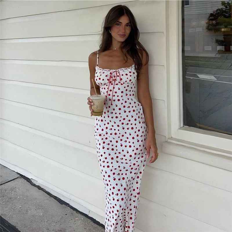 Style Women's Sweetheart One-Shoulder Lace Hem Floral Print Strapless Dress
