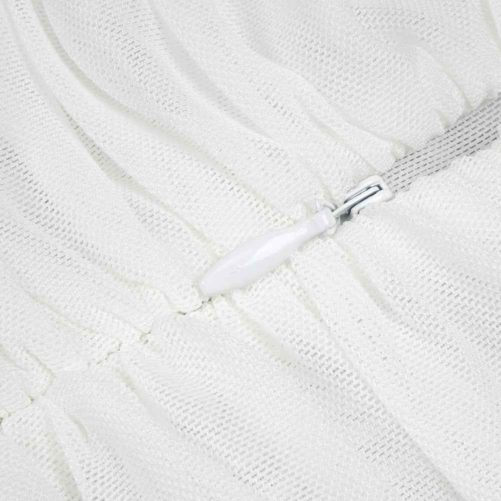 Sheer Mesh Backless Dress - White Halter Long Sleeve