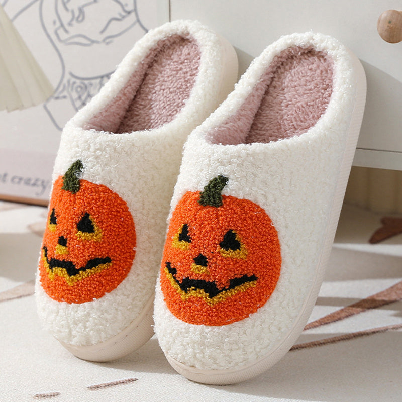 Pumpkin Slippers - Halloween Cartoon Plush House Shoes
