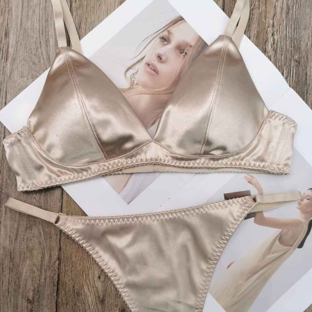 Seamless Satin French-style Lingerie - Sexy Thong Set