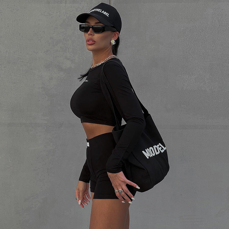 Knit Shorts Set - Long Sleeve Two-Piece Outfit