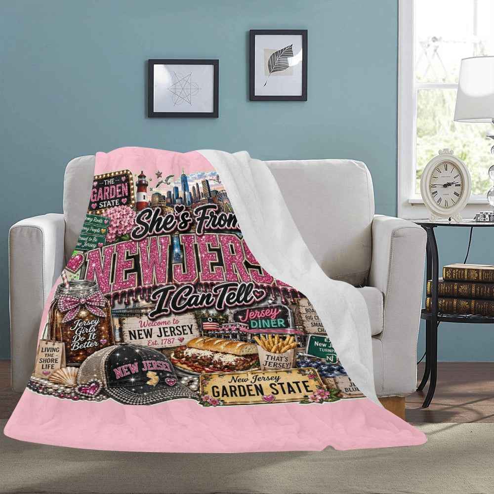 Pink She's From New Jersey Fleece Blanket 60x80 - Shore Life