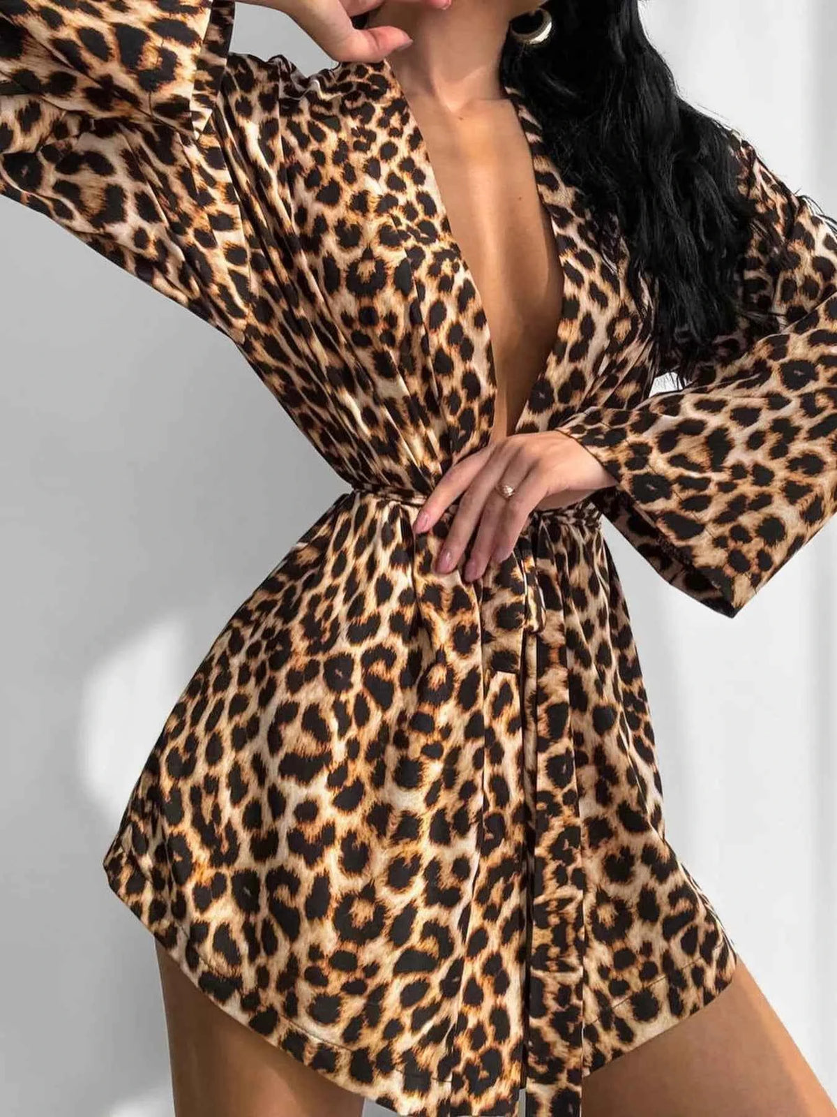 Leopard Print Lounge Set - Cami Crop Top Cardigan & Shorts