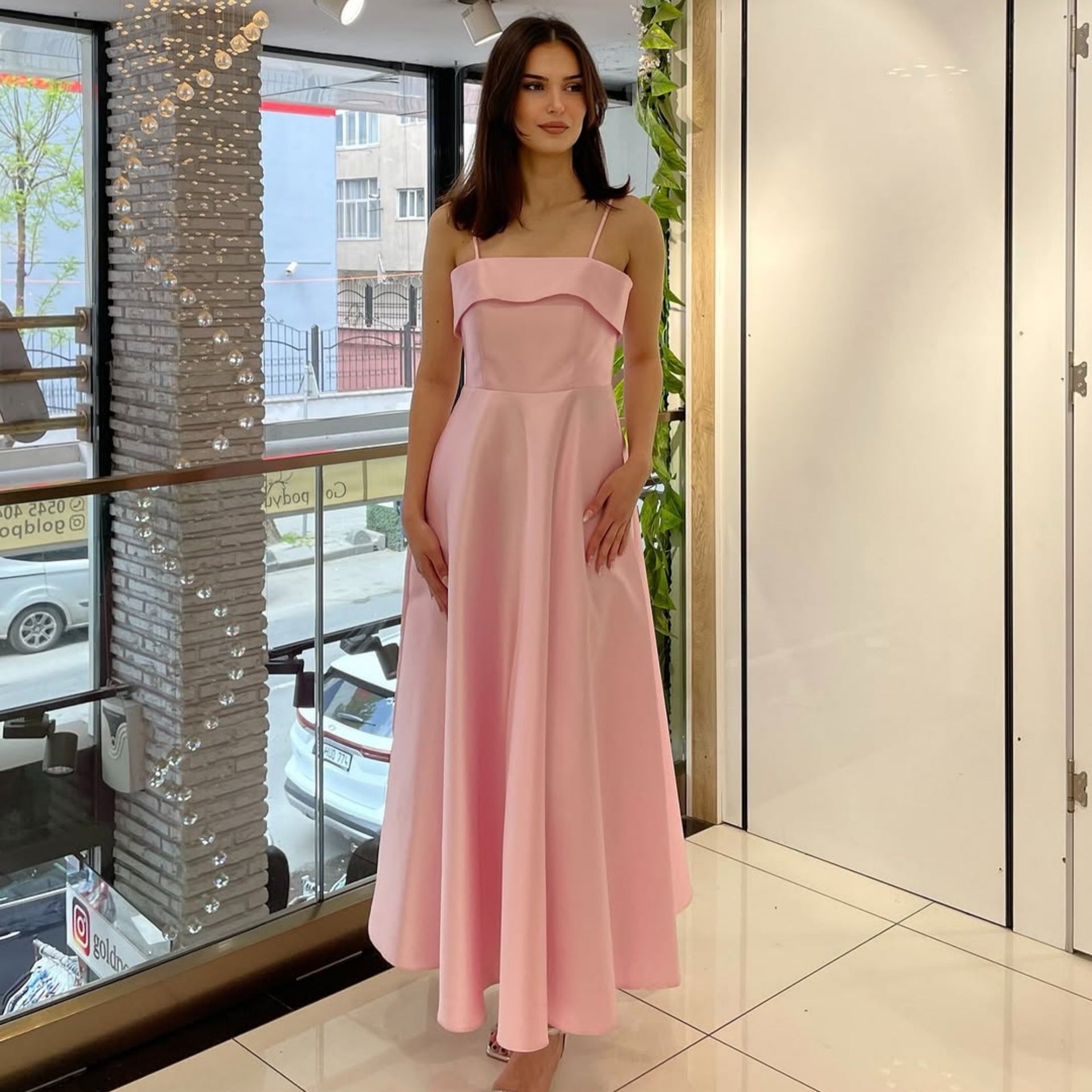 Satin Suspender Dress - Sleeveless Evening Gown - Fashions Envy