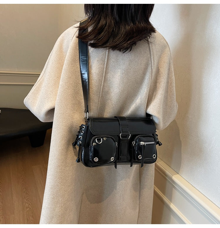 Utility Shoulder Bag - Zip Pockets and Metal Hardware