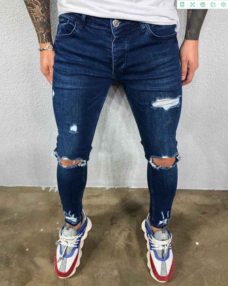 Ripped Skinny Jeans Men - Stretch Elastic Open Knee Denim