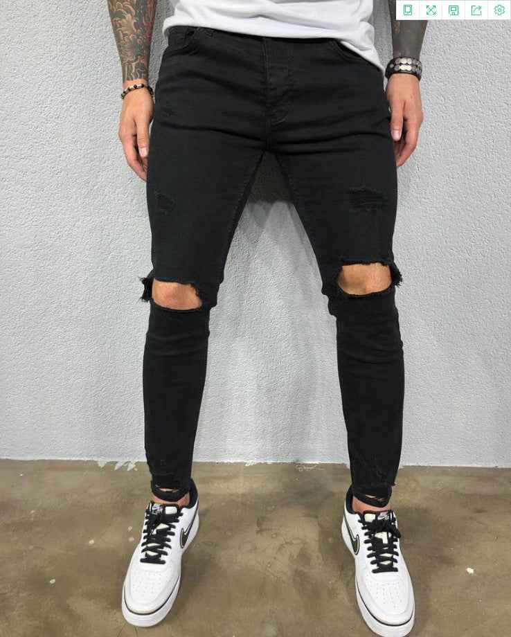 Ripped Skinny Jeans Men - Stretch Elastic Open Knee Denim