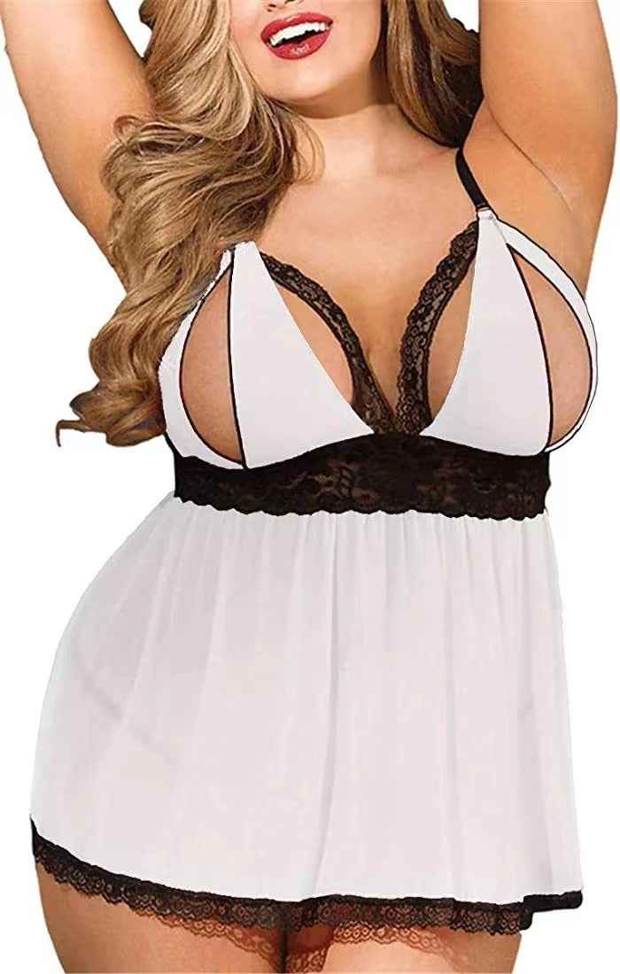 Plus Size Funny Lingerie Sexy Mesh Fat Woman Set Perspective Fat Girl Leopard Pajama Dress