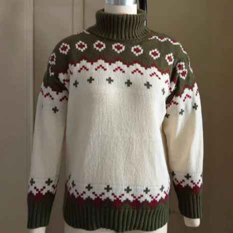 Christmas Geometric Knit Sweater - High Neck and Ribbed Hem