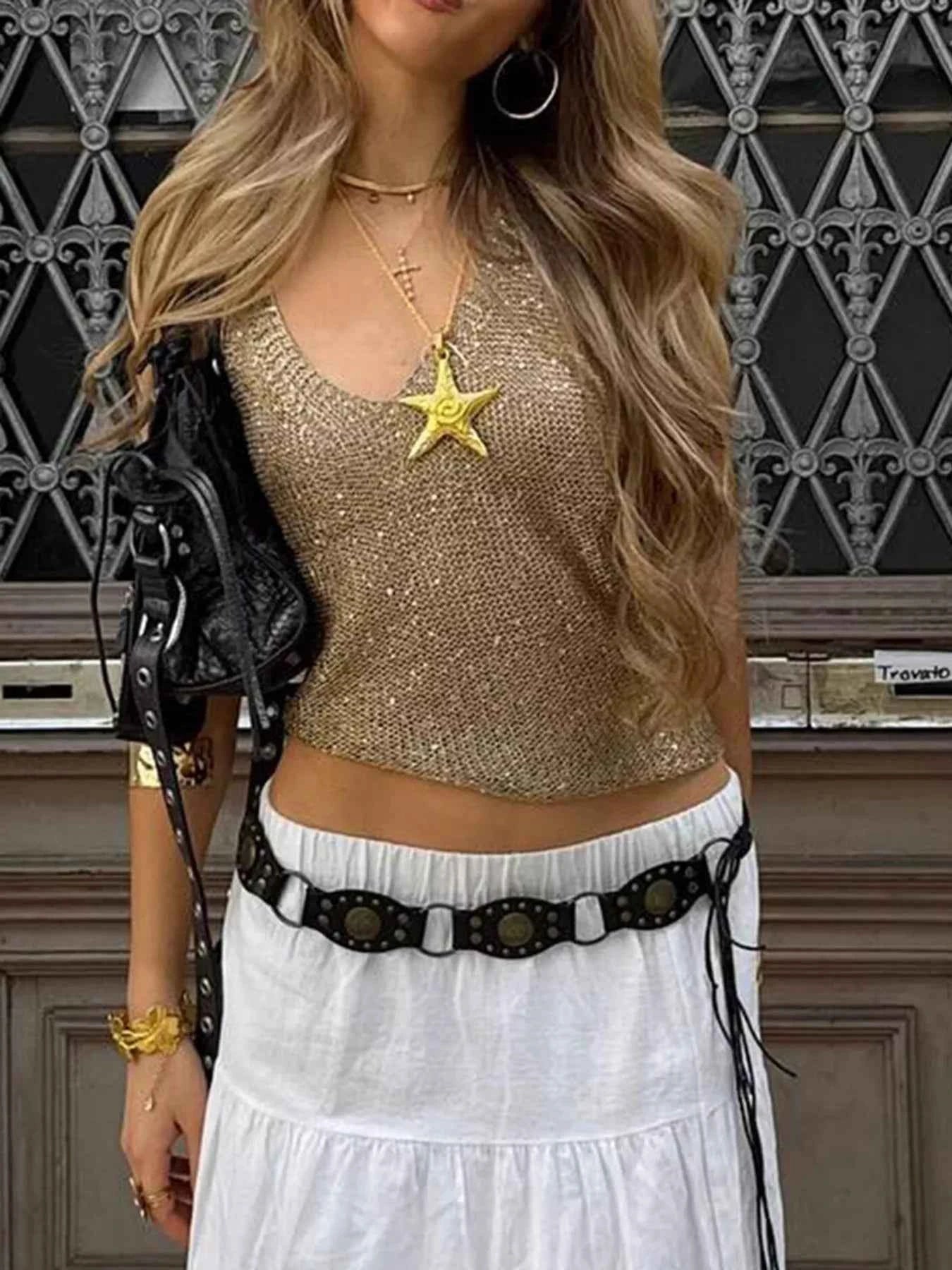 Sequin Halter Neck Cami