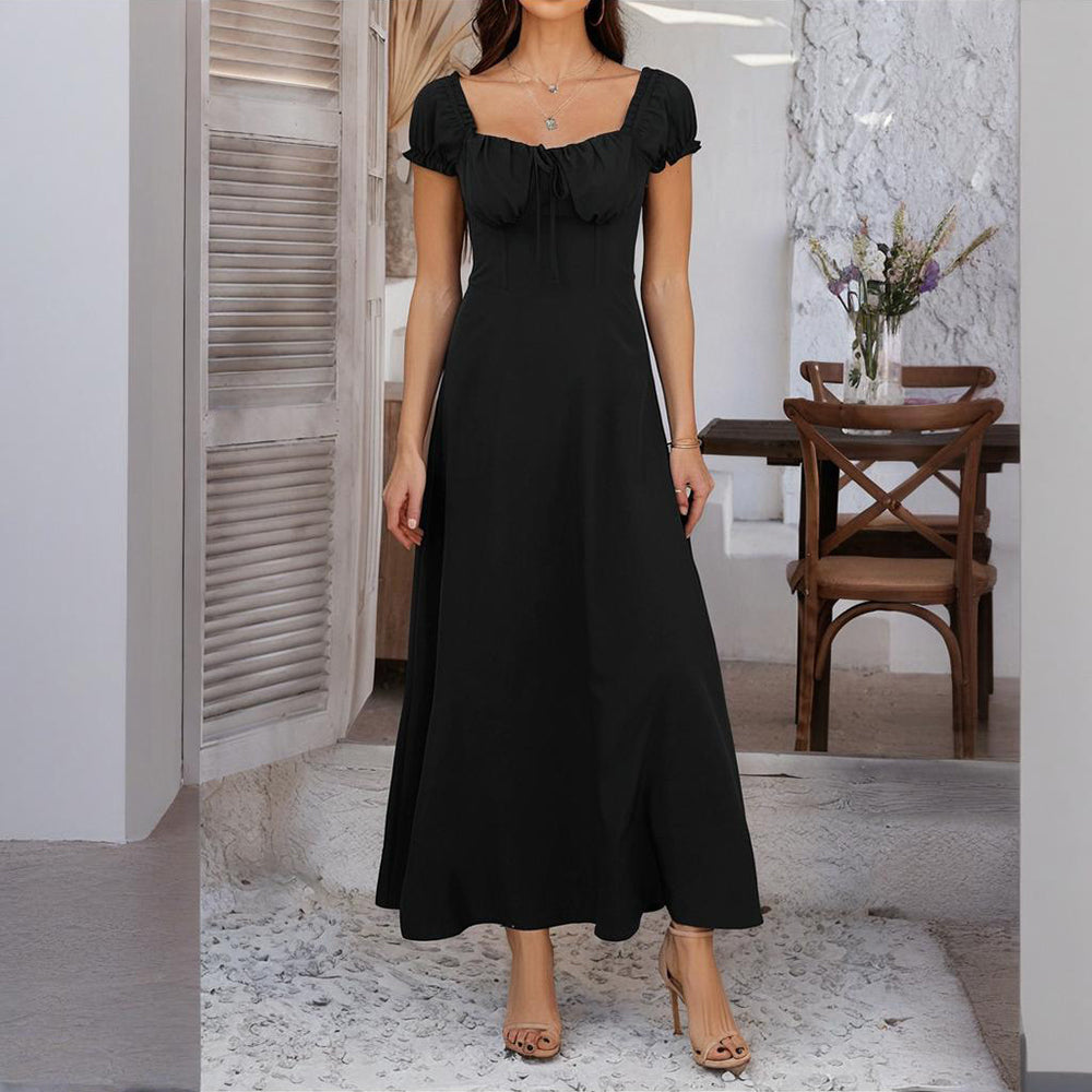 Women's Bohemian Backless Flowy Ruffled Maxi Dress with Adjustable Belt - Summer Vacation
