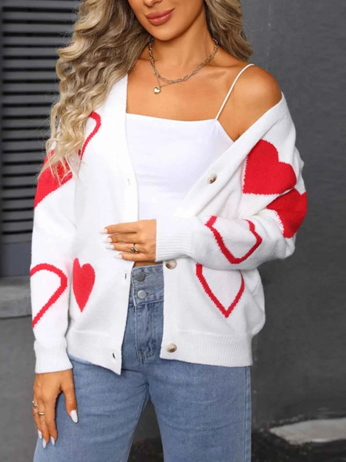 Valentine's Day Heart Cardigan - Knit Button-Up - Fashions Envy
