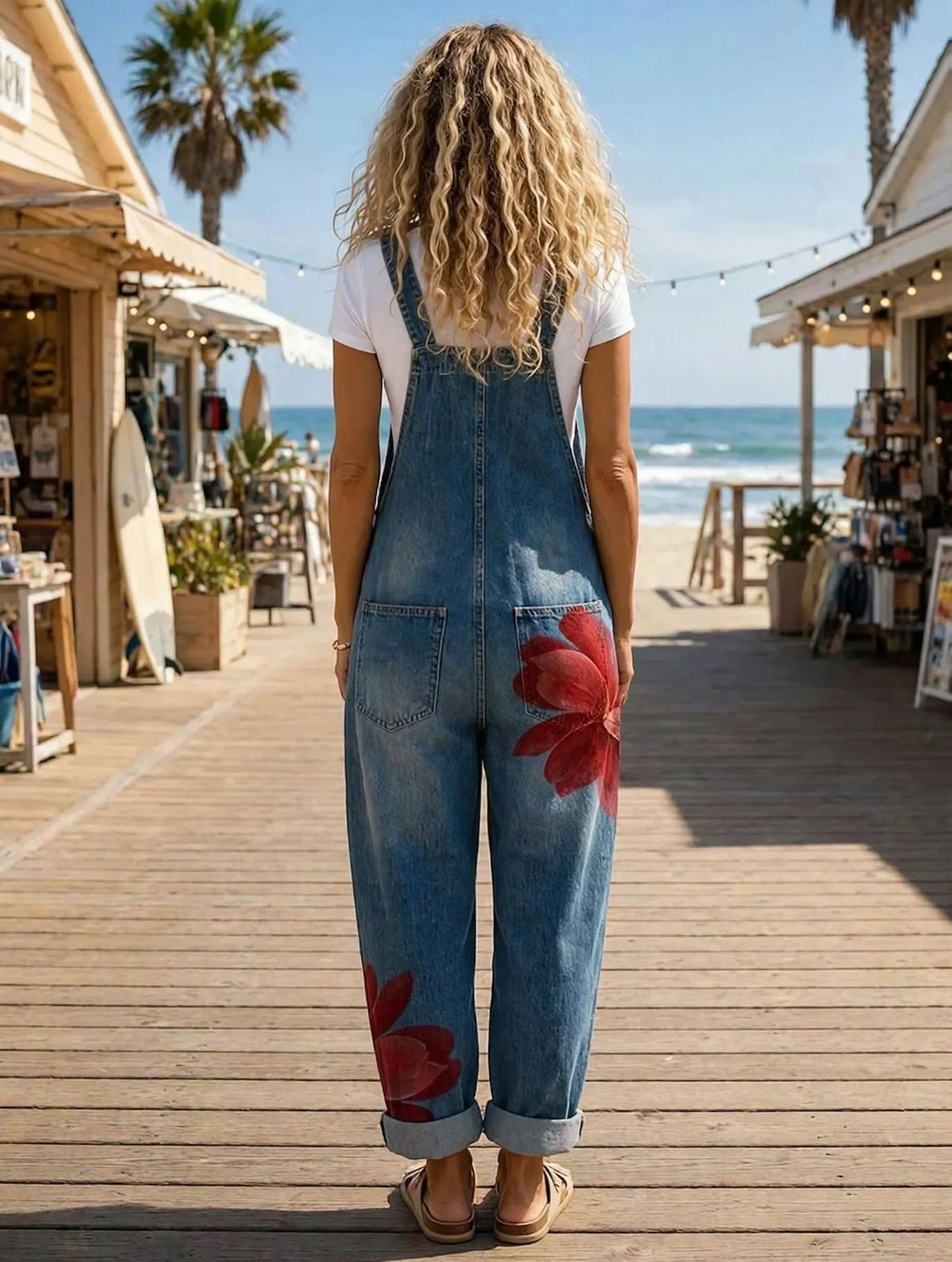 Floral Print Overalls - Button Front And Patch Pockets