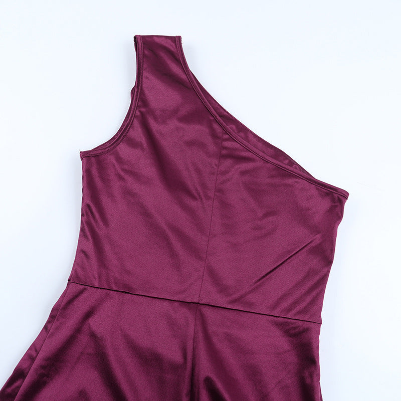 Satin Evening Dress - Formal Slit One Shoulder - Fashions Envy