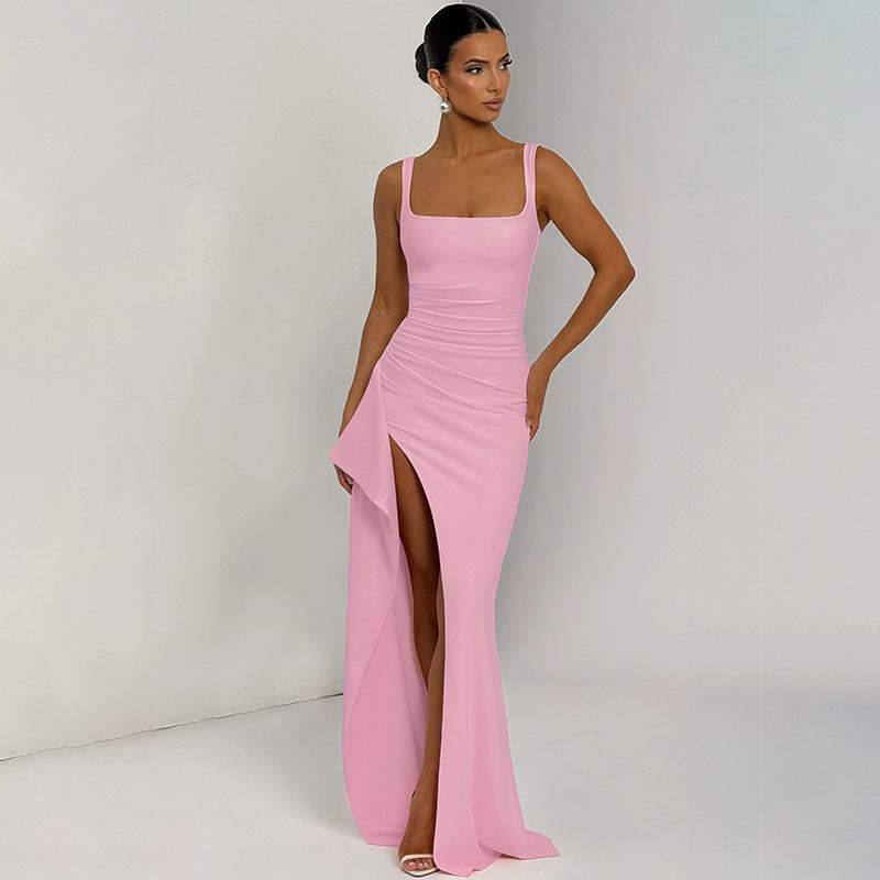 Backless Evening Dress - Strap High Slit Gown - Fashions Envy