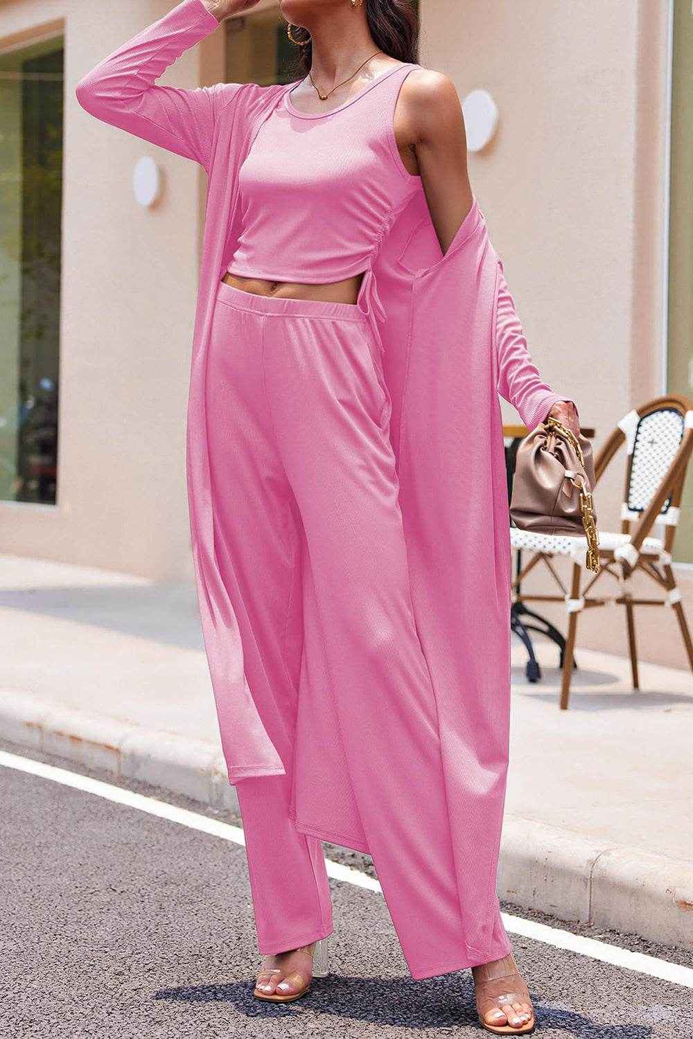 Drawstring Tank - Long Sleeve Cover Up and Pants Set