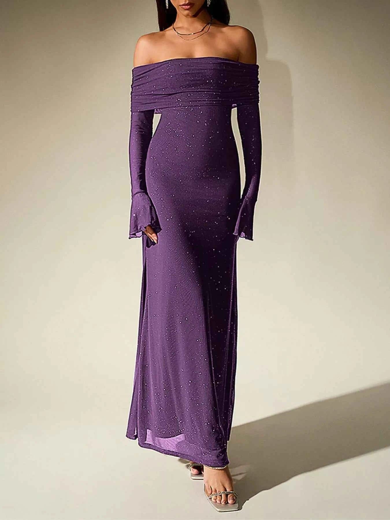 Glitter Off-Shoulder Maxi Dress