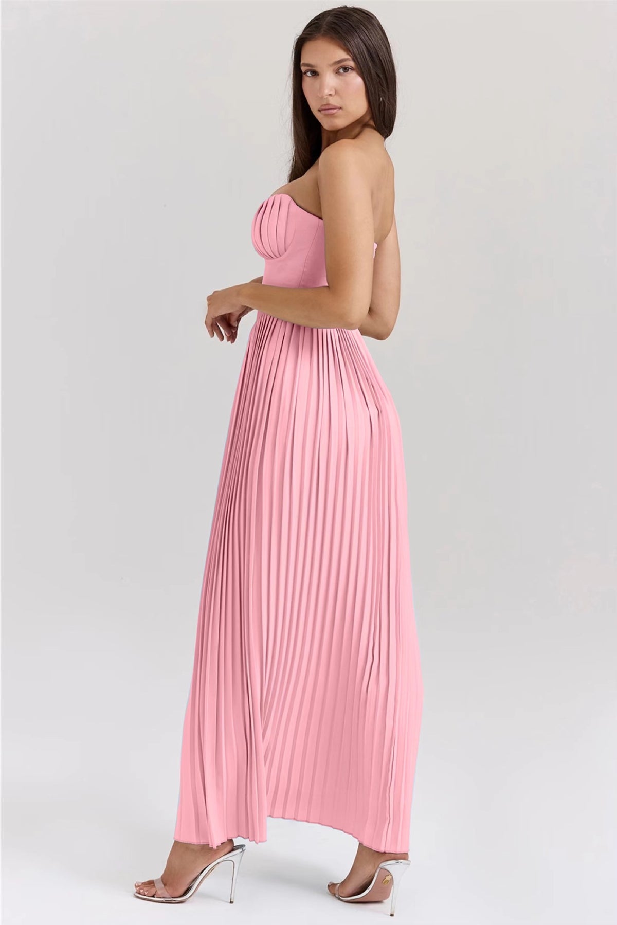 Strapless Pleated Maxi Dress - Sculpted Sweetheart Bodice