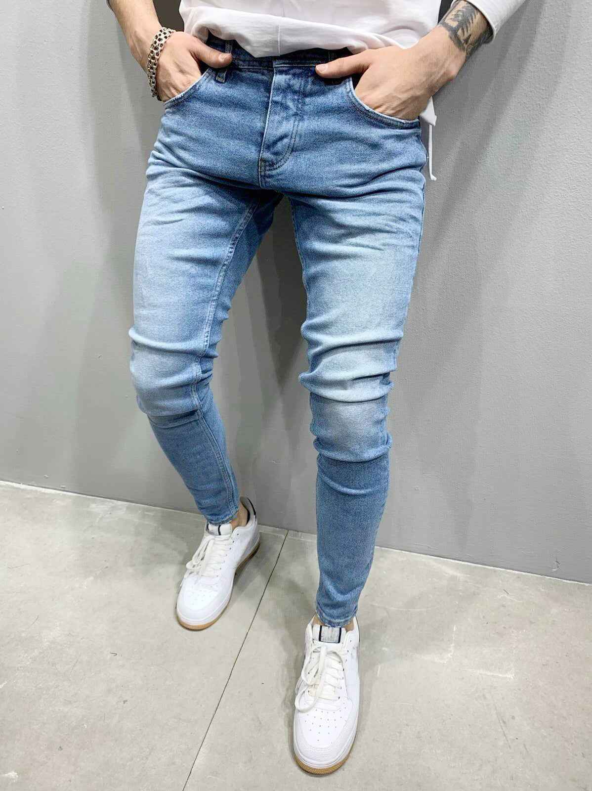 Stretch Skinny Jeans for Men - Mid Rise Tapered Slim Fit Denim