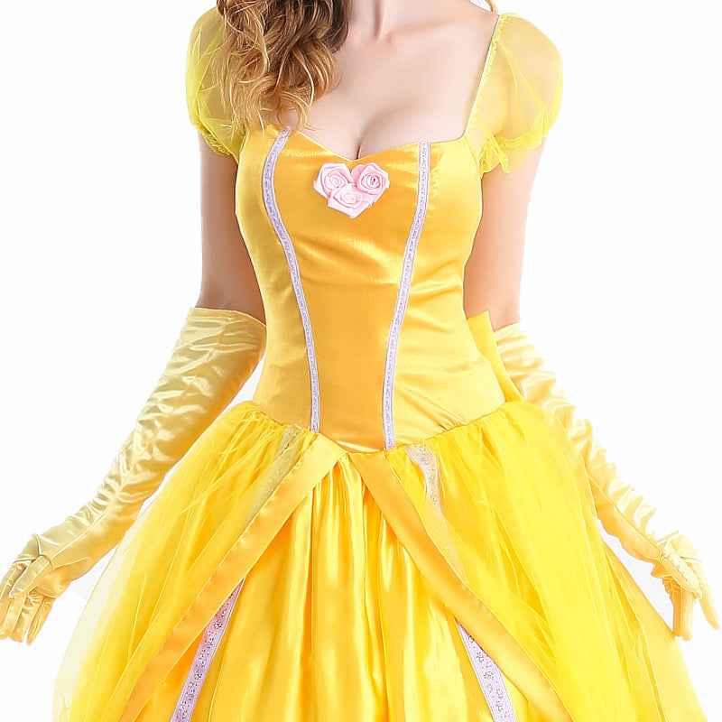 Halloween Princess Ball Gown - Yellow Satin Cosplay Dress