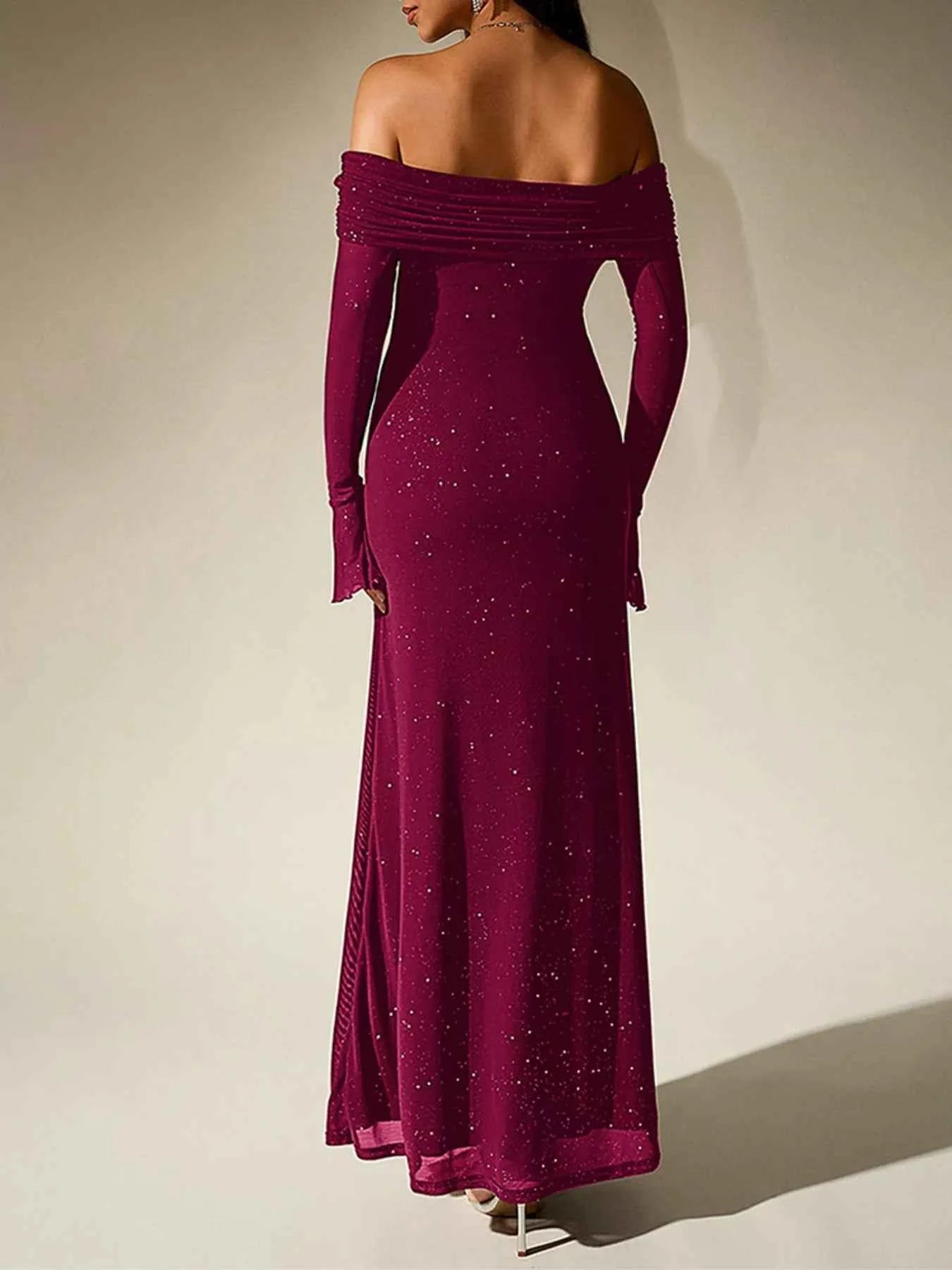 Glitter Off-Shoulder Maxi Dress