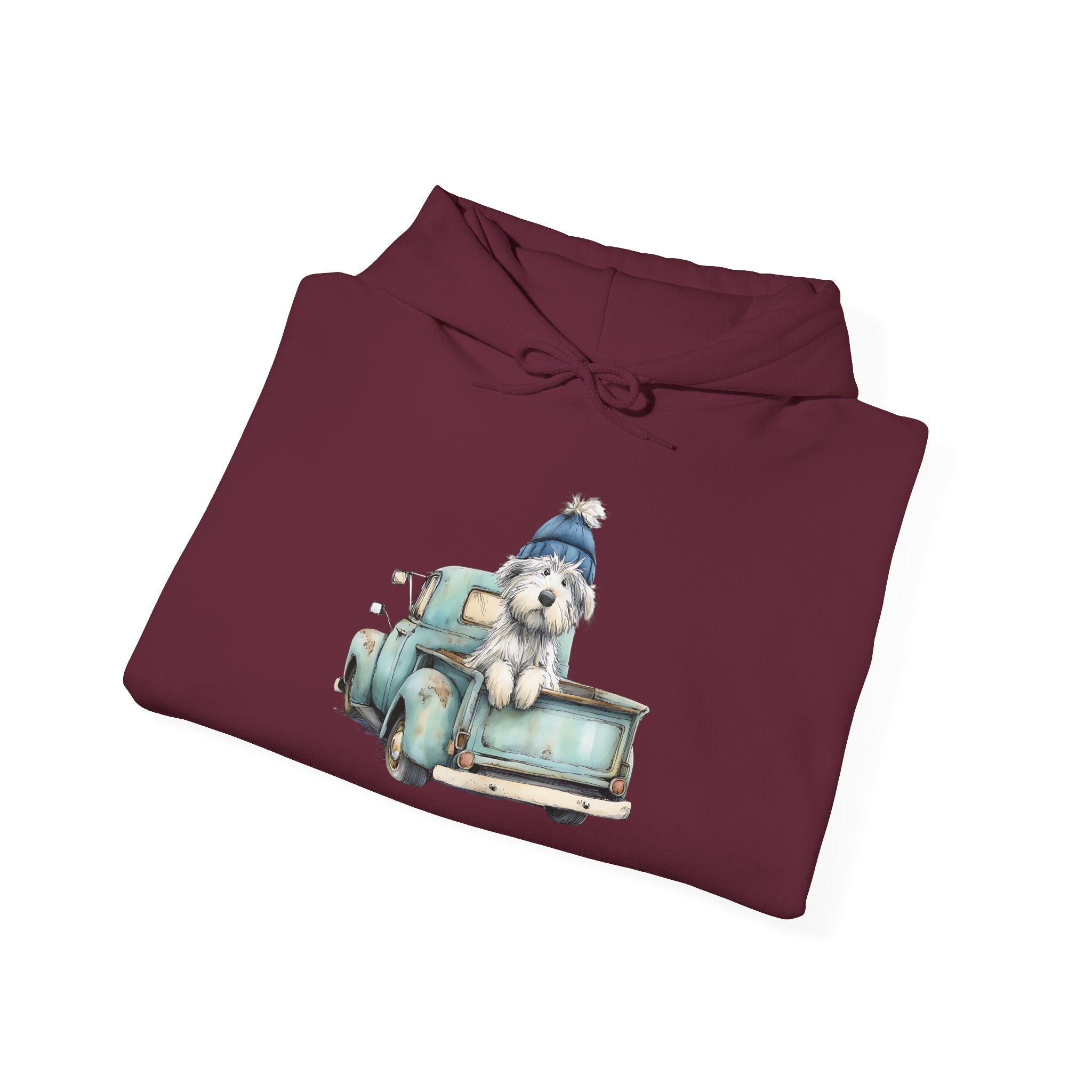 Vintage Truck Pup Hoodie - Cozy Winter Dog Lover Sweatshirt