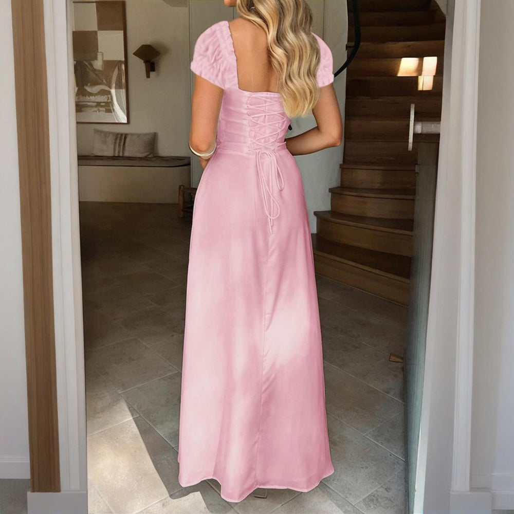 Women's Bohemian Backless Flowy Ruffled Maxi Dress with Adjustable Belt - Summer Vacation