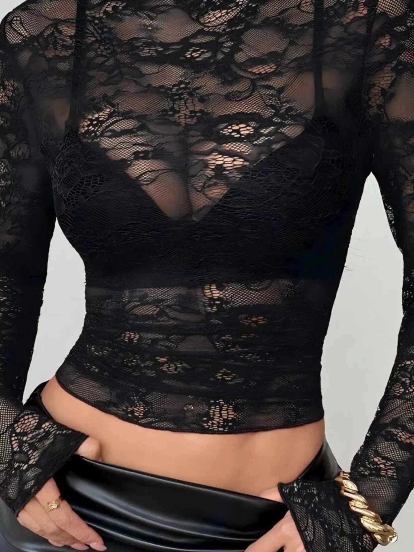 Sheer Lace Long Sleeve Top