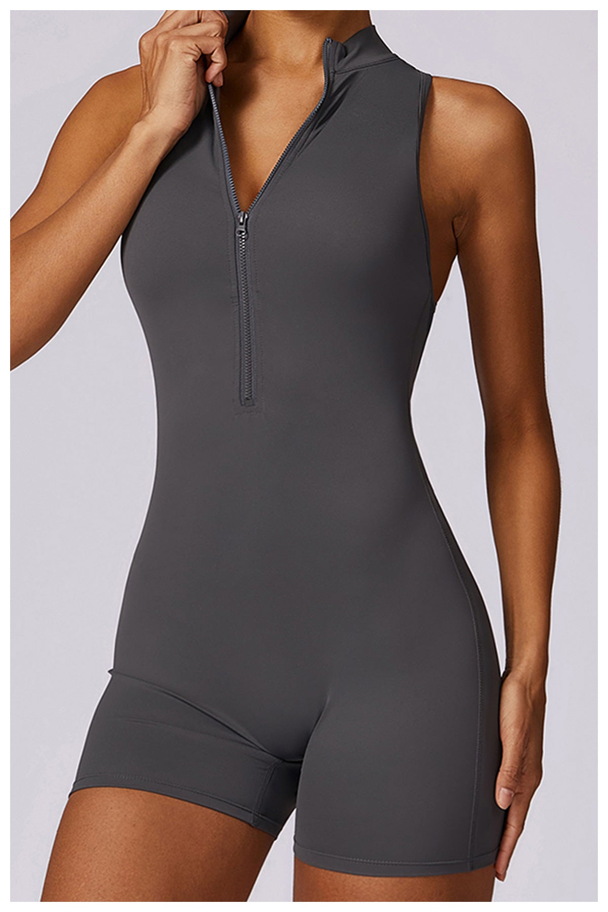 Half-Zip Backless Romper - Butt-Lift Technology