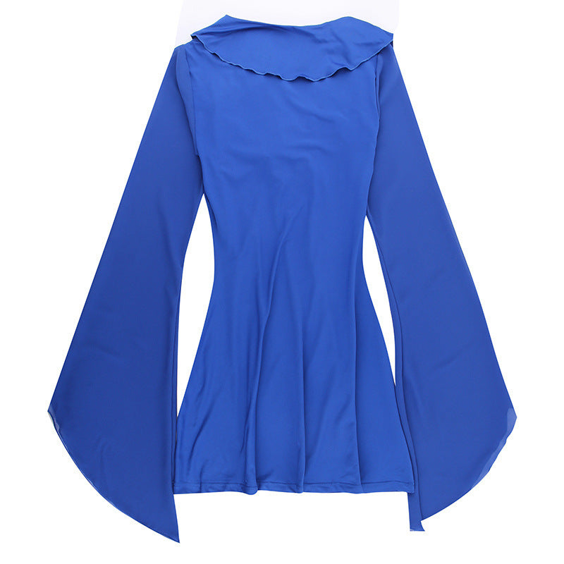 Ruffle Sleeve Mini Dress - Tie Front and Flared Cuffs