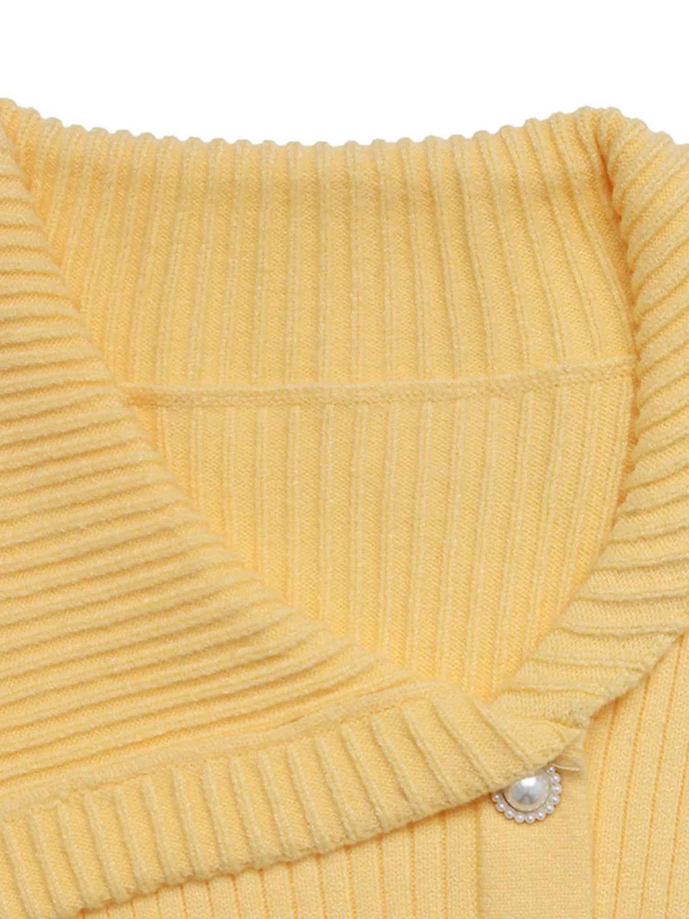 Ribbed Button-Up Cardigan - Chic Asymmetrical Style - Fashions Envy