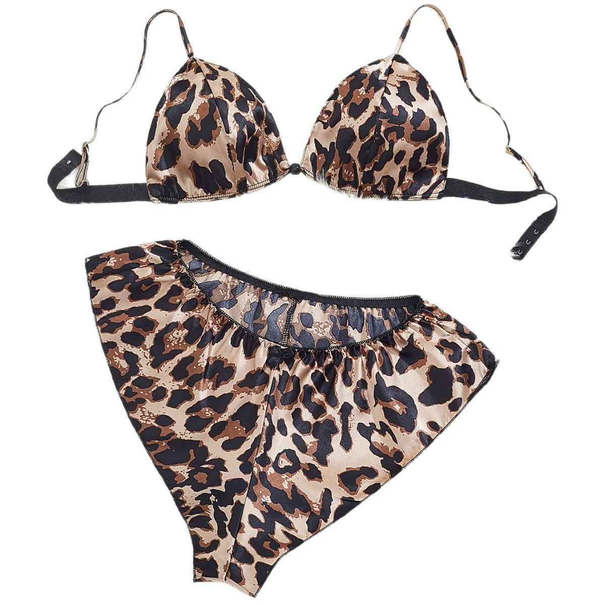 Leopard print lace-up triangle bra and matching high-waist panties set